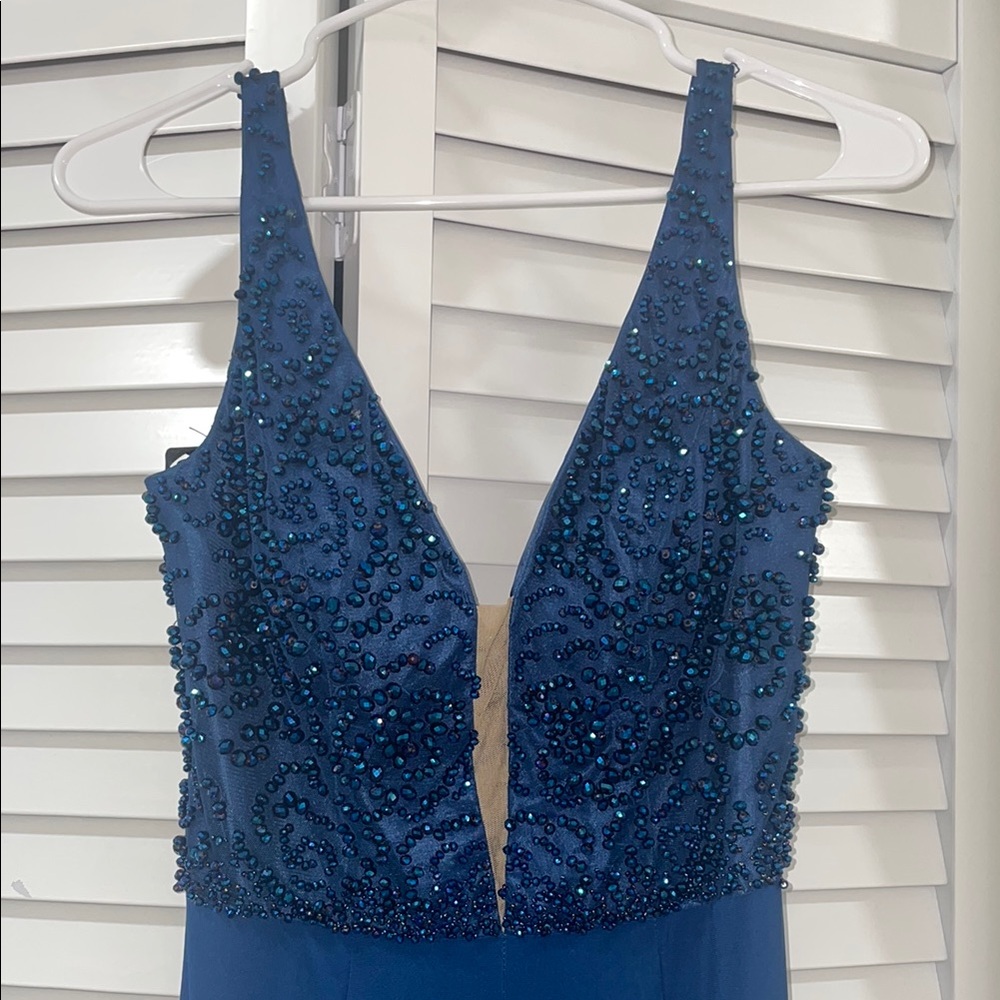 Sherri Hill Blue Beaded Jumpsuit